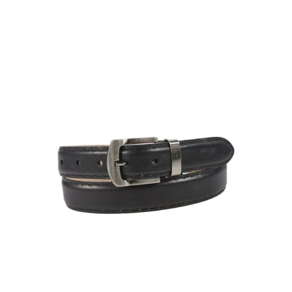 Bernini Mens Genuine Leather Silver Tone Buckle Belt Solid Black Size 38